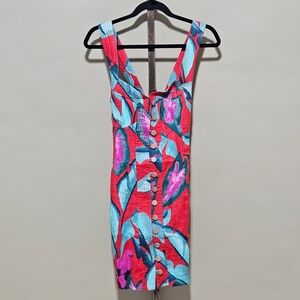 Farm Rio Mini Dress Summer Foliage Linen Women Small Red NWT